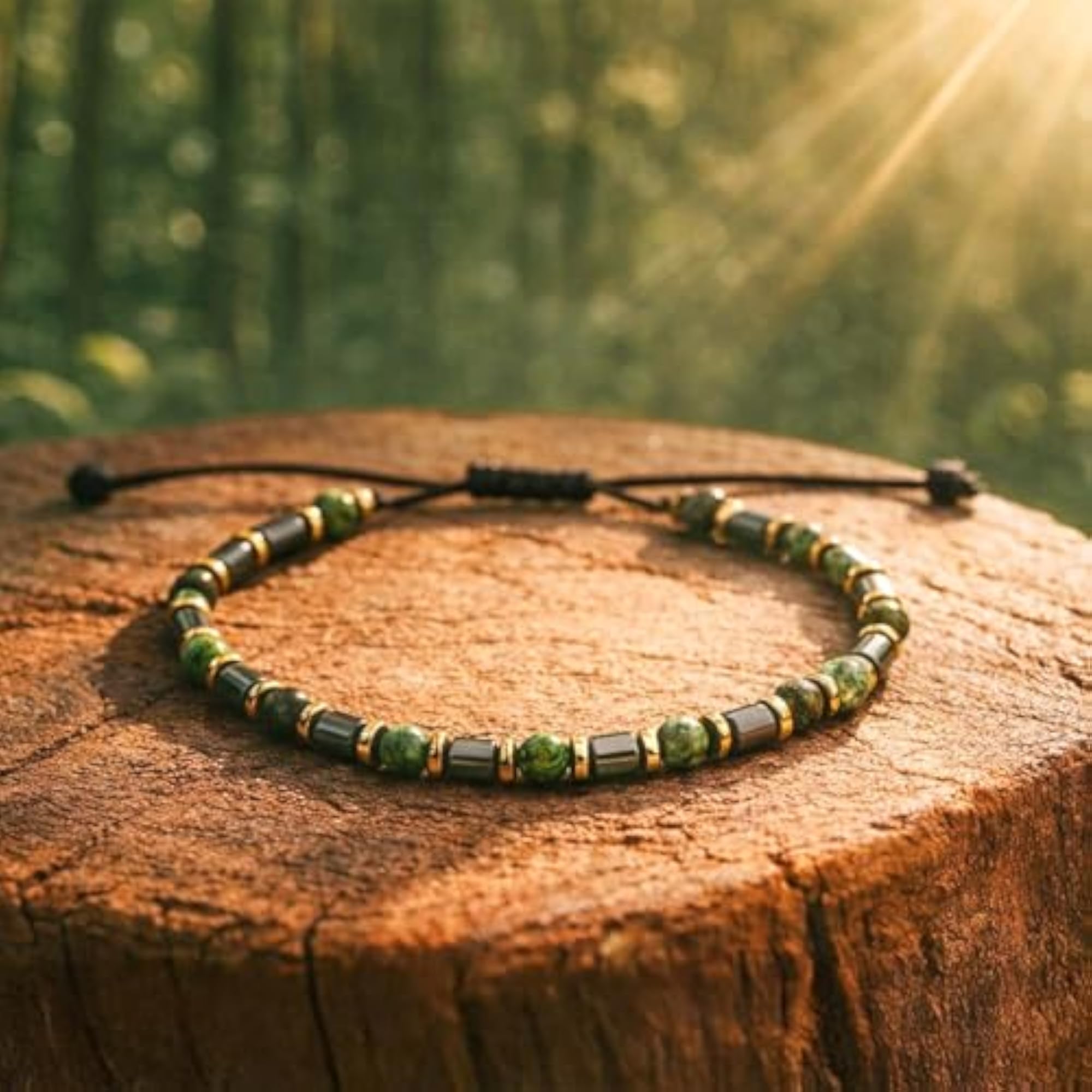 Aeron Hematite & Malachite Adjustable Bracelet for Men